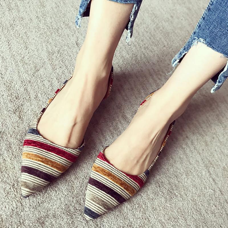 Date Contrast Color Pointed Toe Striped Flats