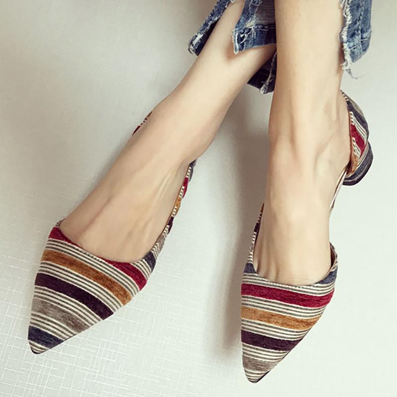 Date Contrast Color Pointed Toe Striped Flats