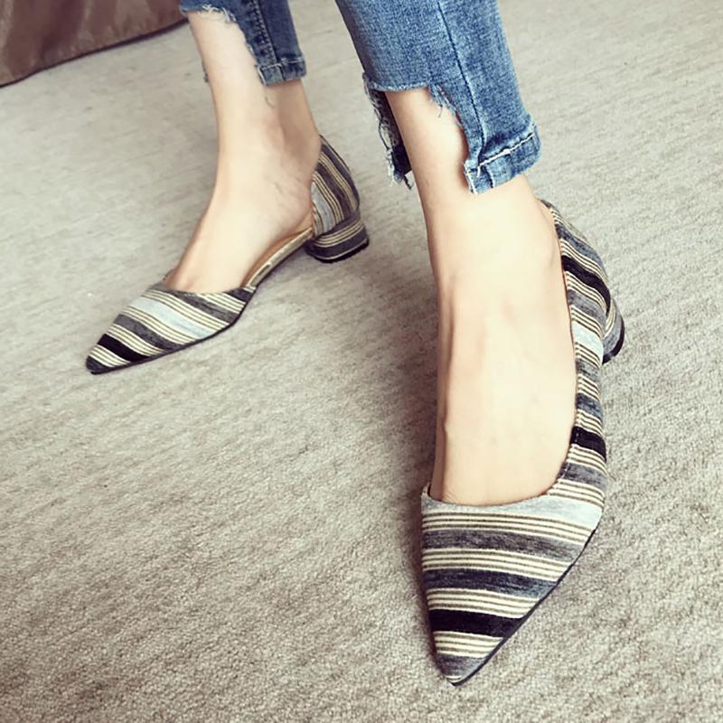 Date Contrast Color Pointed Toe Striped Flats