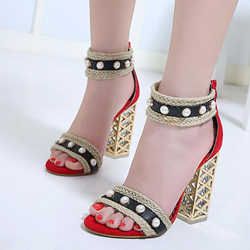 Women Imitation Pearl Sexy Open Toe Heels