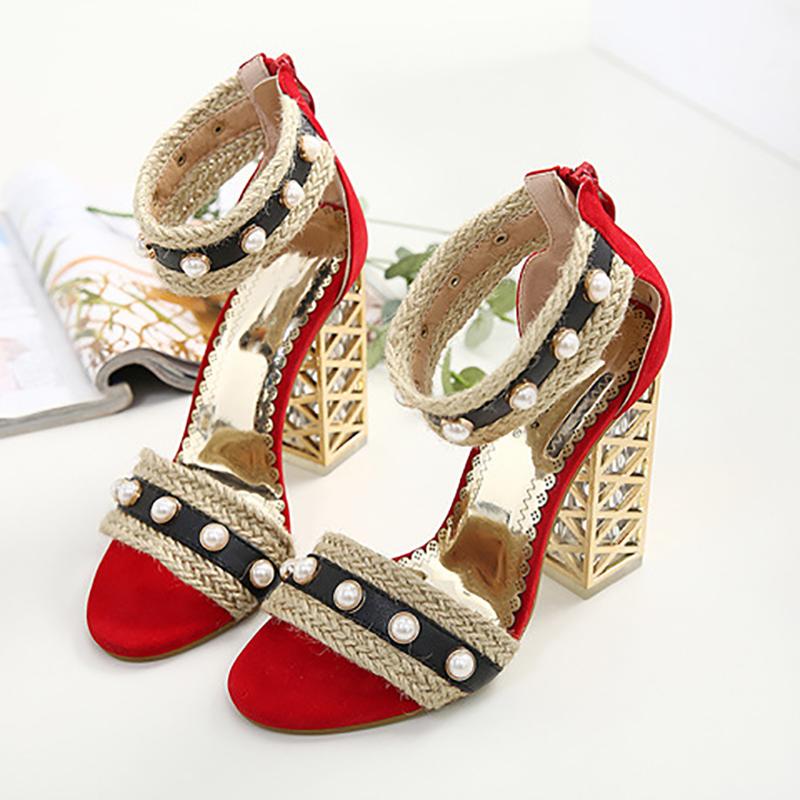 Women Imitation Pearl Sexy Open Toe Heels