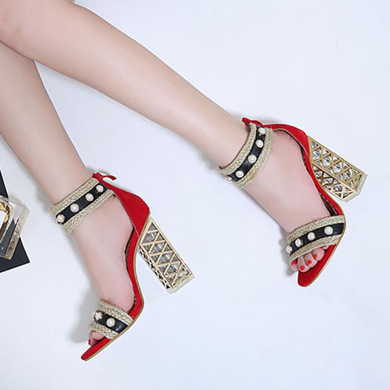 Women Imitation Pearl Sexy Open Toe Heels