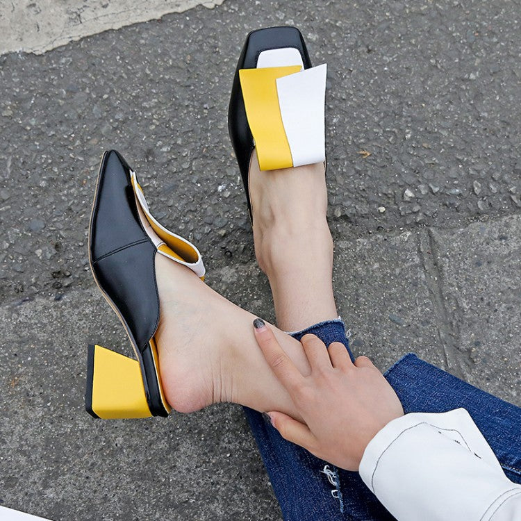 Genuine Leather Panel Color Block Daily Muller Slippers