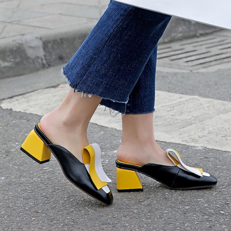 Genuine Leather Panel Color Block Daily Muller Slippers