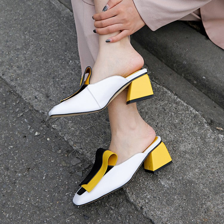 Genuine Leather Panel Color Block Daily Muller Slippers