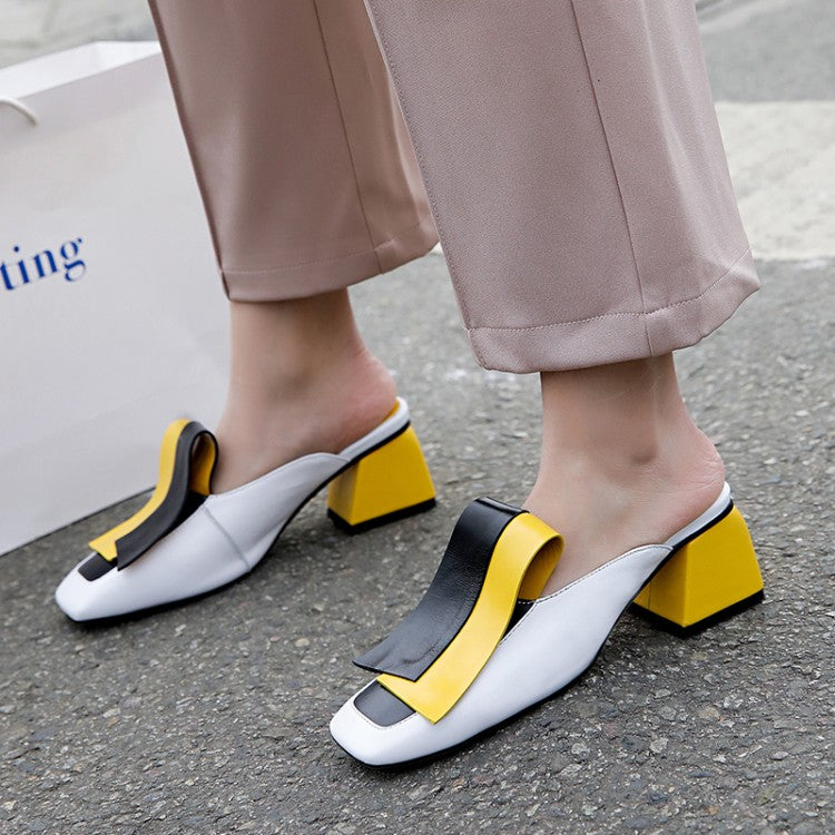 Genuine Leather Panel Color Block Daily Muller Slippers