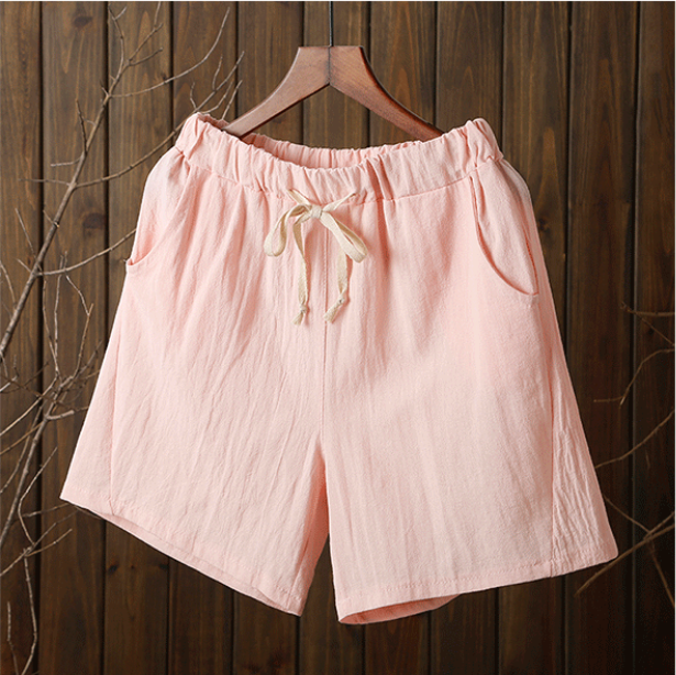 Linen Women Elastic Waist Leisure Versatile Loose Shorts