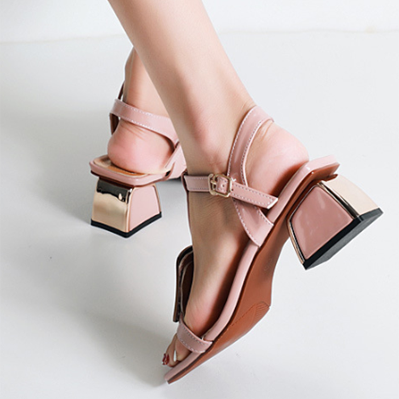 Metal Button Sweet Date Summer Chunky Heel Sandals