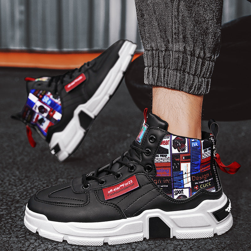 Graffiti Platform Lace-up Men Shoes