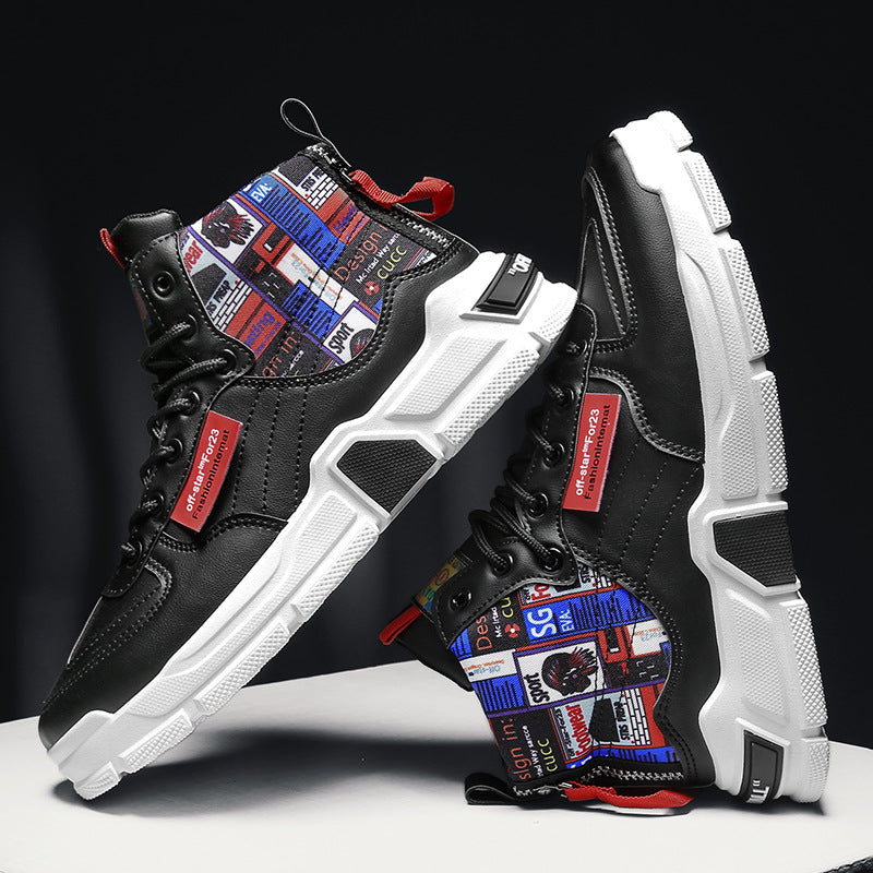 Graffiti Platform Lace-up Men Shoes