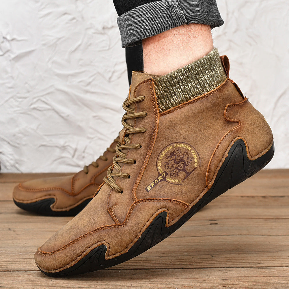 Men Handmade Leather Comfy Soft Sock Ankle Boots