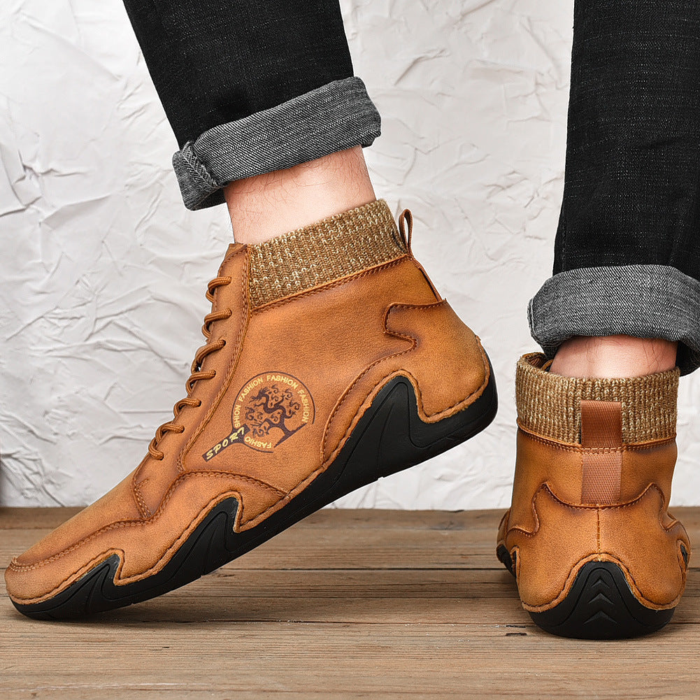 Men Handmade Leather Comfy Soft Sock Ankle Boots