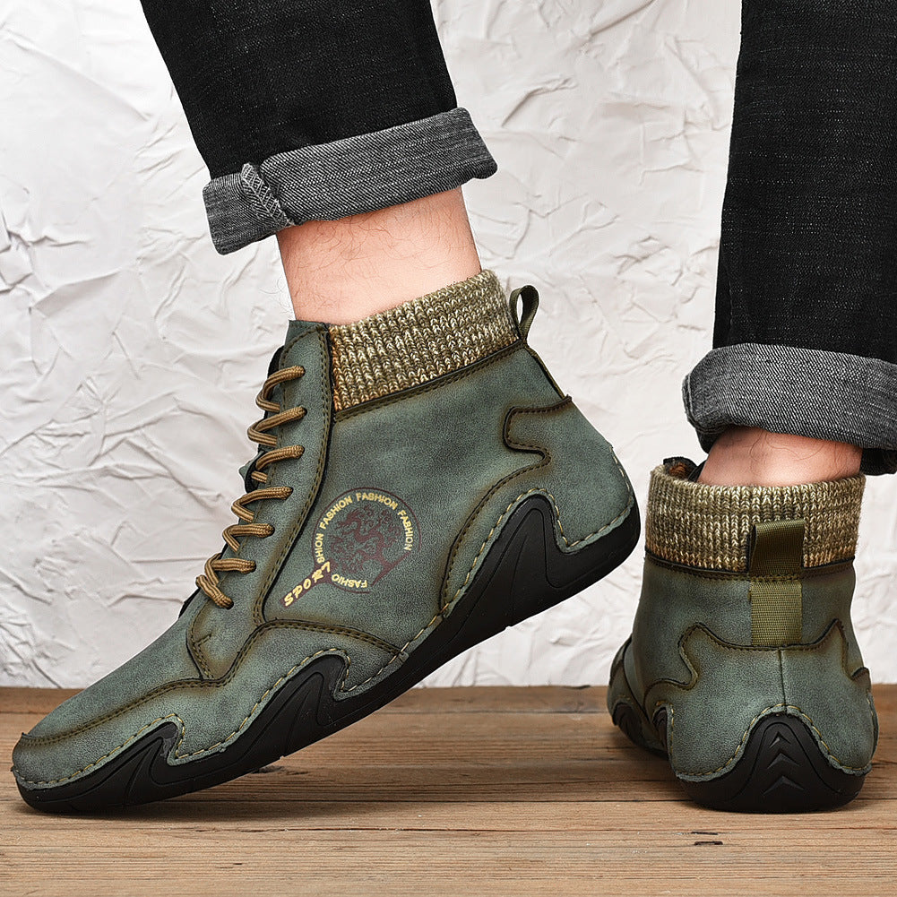 Men Handmade Leather Comfy Soft Sock Ankle Boots