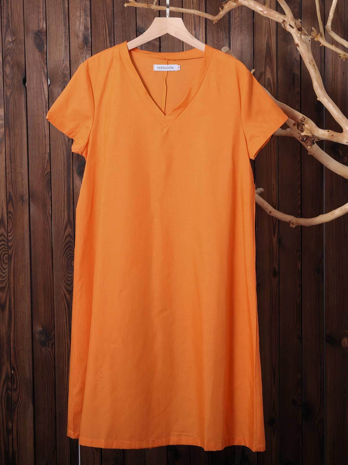 Casual Solid V-Neck Plus Size Dress