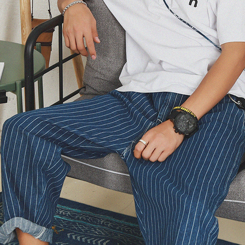 Japanese Retro Loose Straight Striped Pants