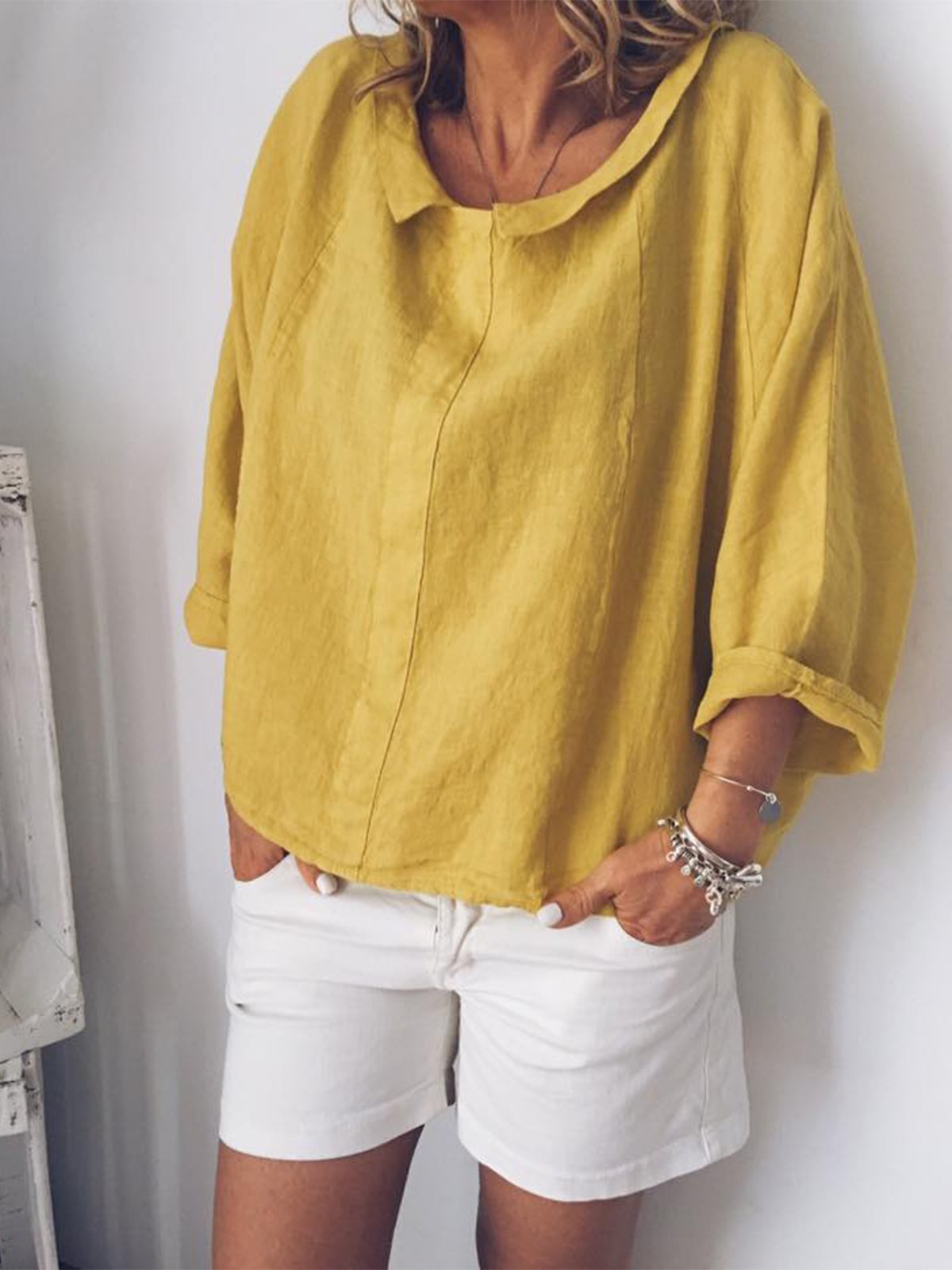 Long Sleeve Peter Pan Collar Solid T-Shirts