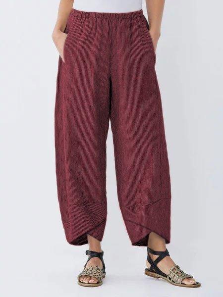Summer Pockets Striped Casual Capri Pants