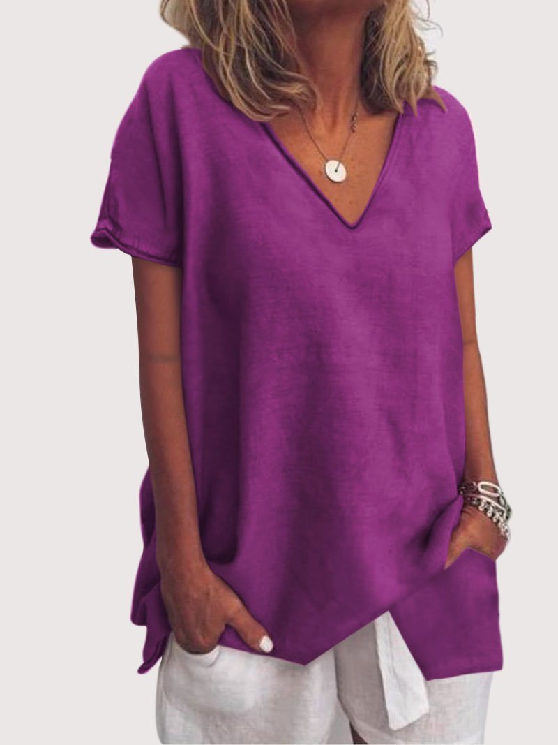Plus Size Short Sleeve Casual V Neck Blouse