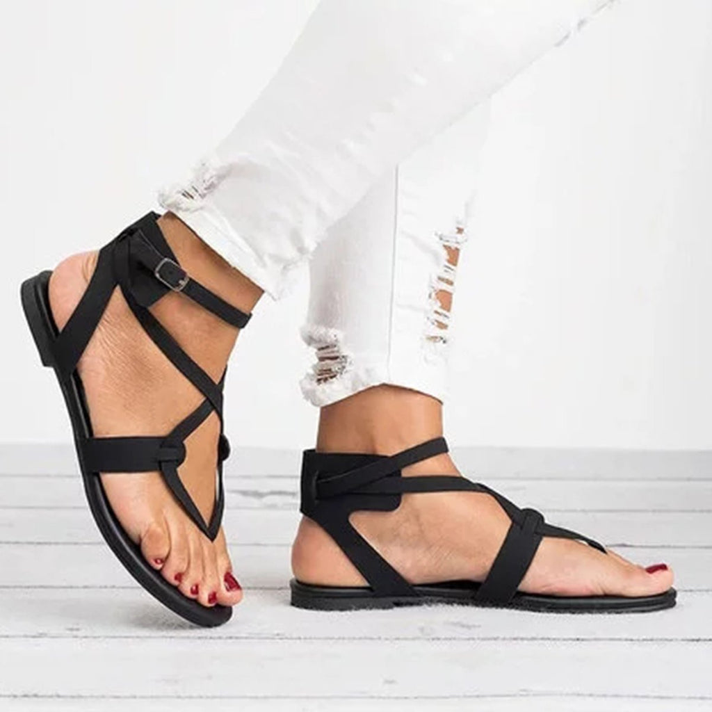 Large Size Adjustable Buckle Flat PU Sandals Women Shoes