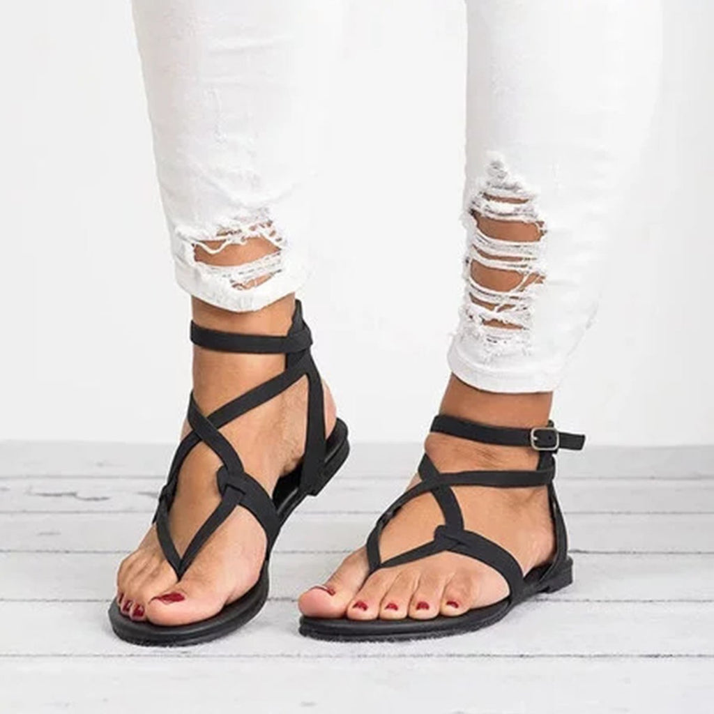 Large Size Adjustable Buckle Flat PU Sandals Women Shoes