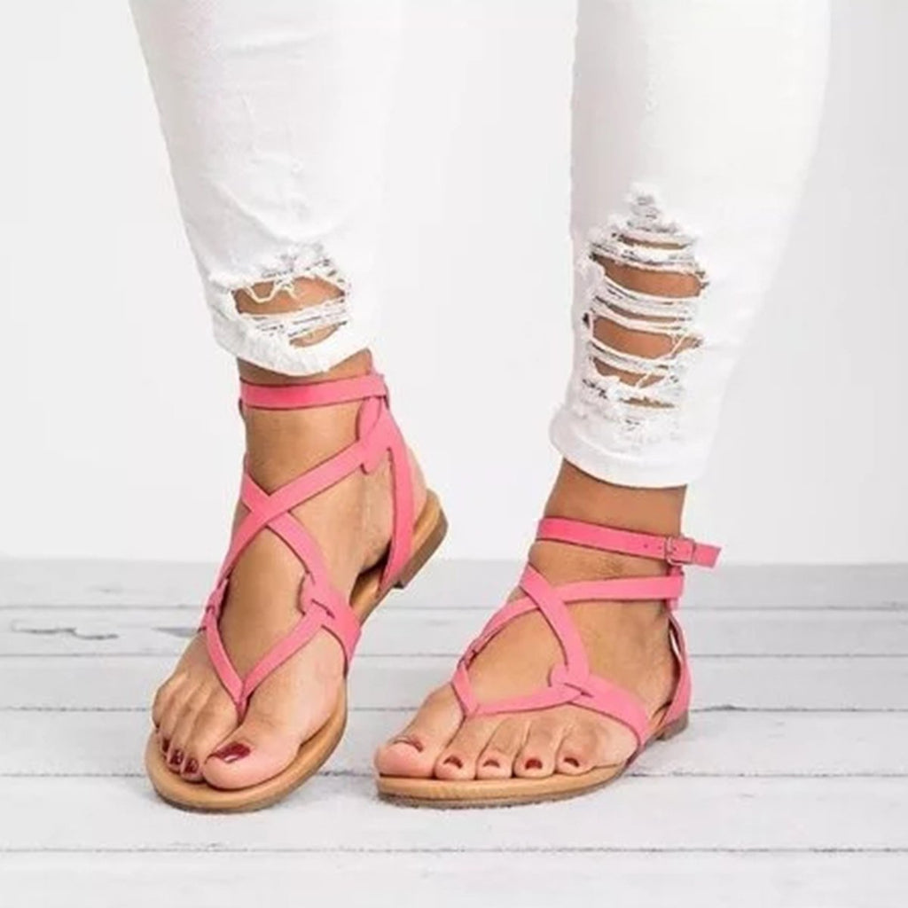 Large Size Adjustable Buckle Flat PU Sandals Women Shoes