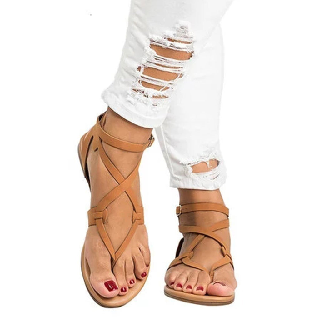 Large Size Adjustable Buckle Flat PU Sandals Women Shoes