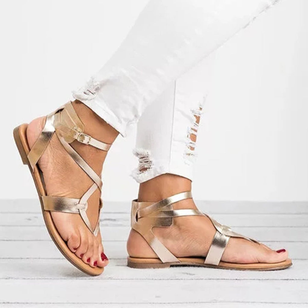 Large Size Adjustable Buckle Flat PU Sandals Women Shoes