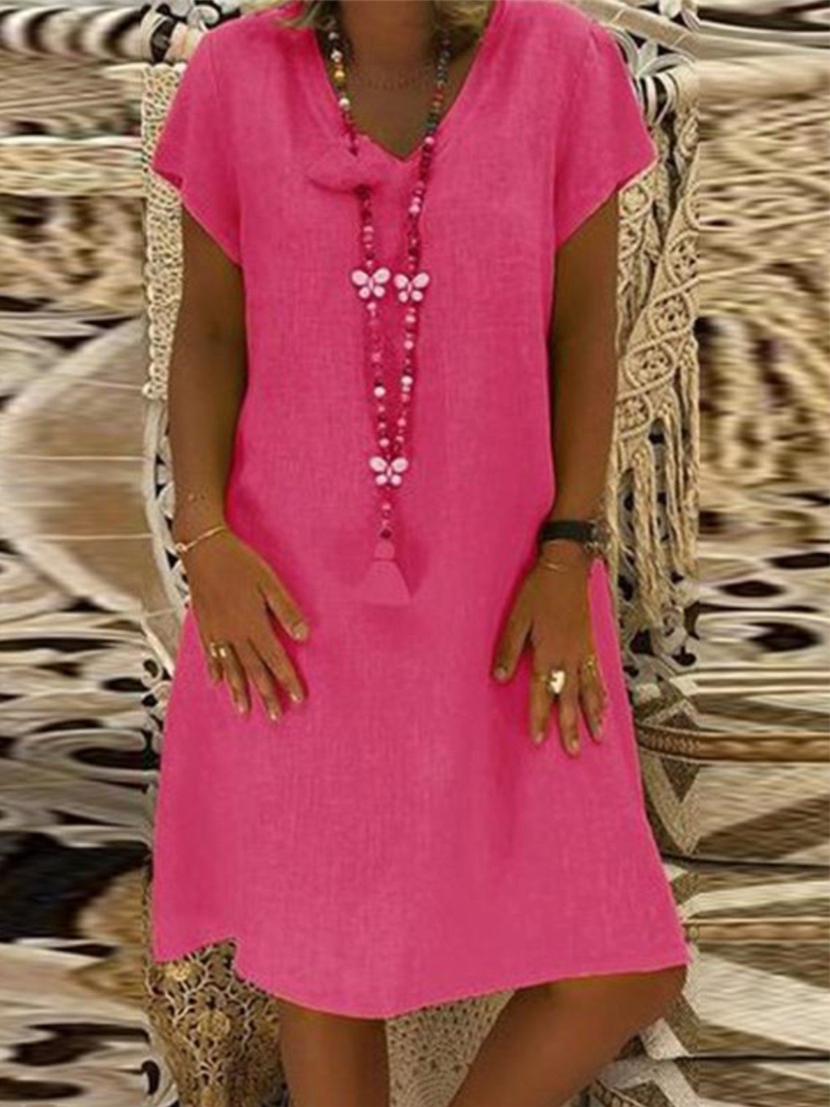 Casual Solid V-Neck Plus Size Dress
