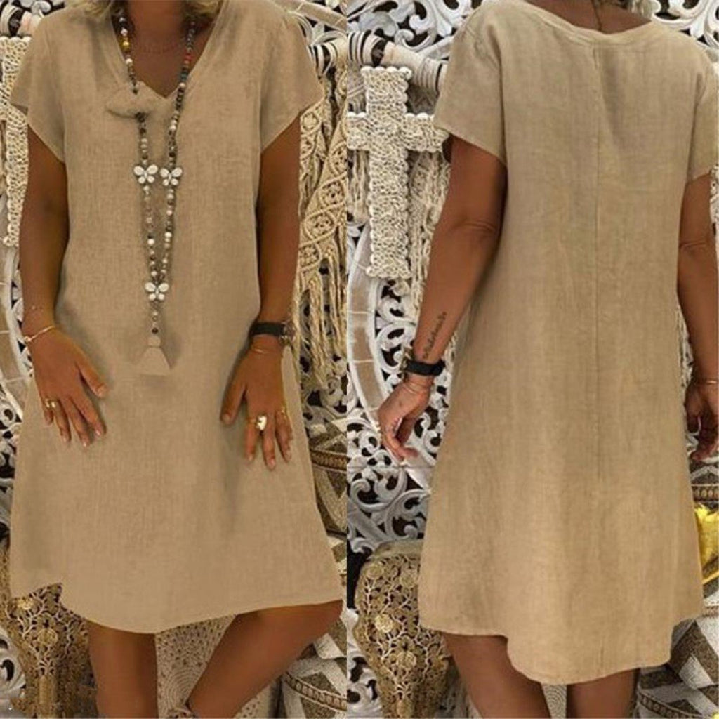 Casual Solid V-Neck Plus Size Dress