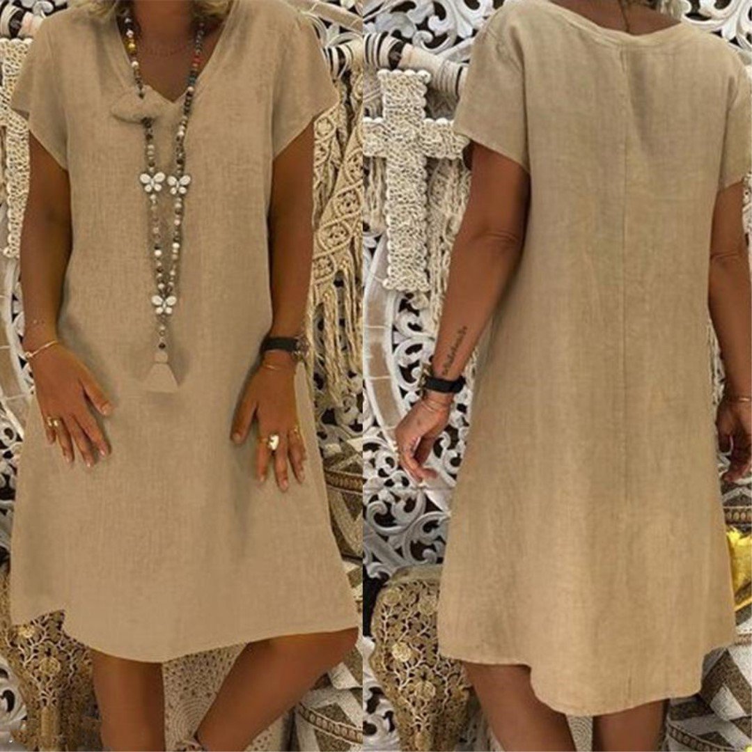 Casual Solid V-Neck Plus Size Dress