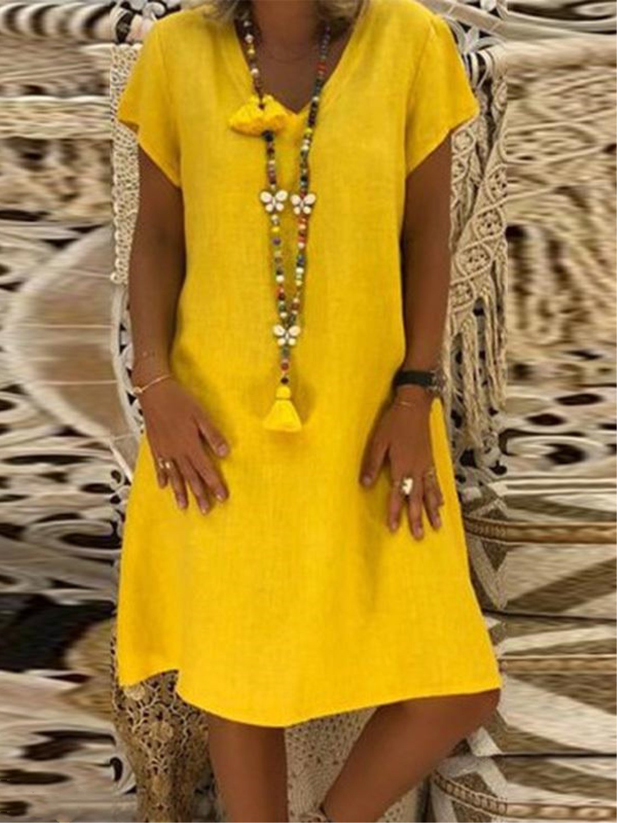 Casual Solid V-Neck Plus Size Dress