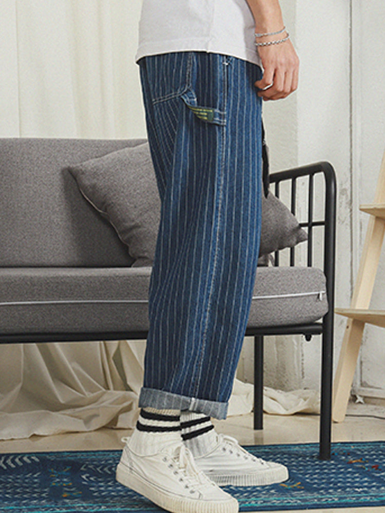 Japanese Retro Loose Straight Striped Pants