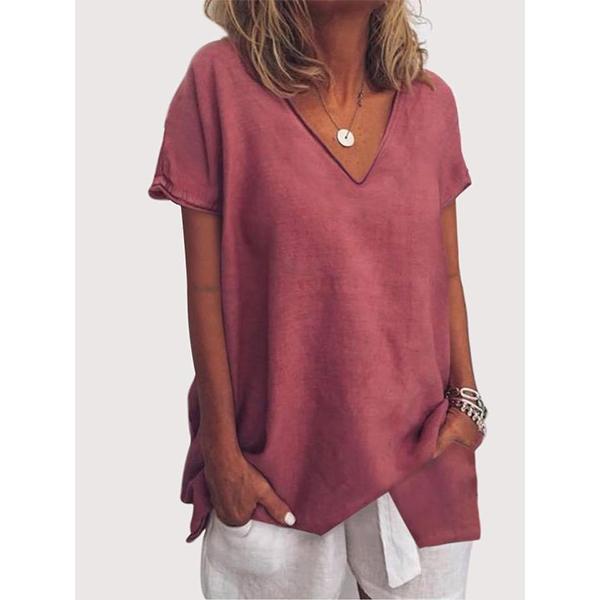 Plus Size Short Sleeve Casual V Neck Blouse