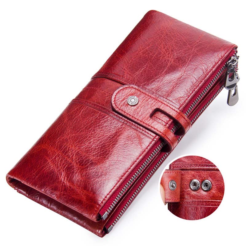 Real cowhide long women's wallet