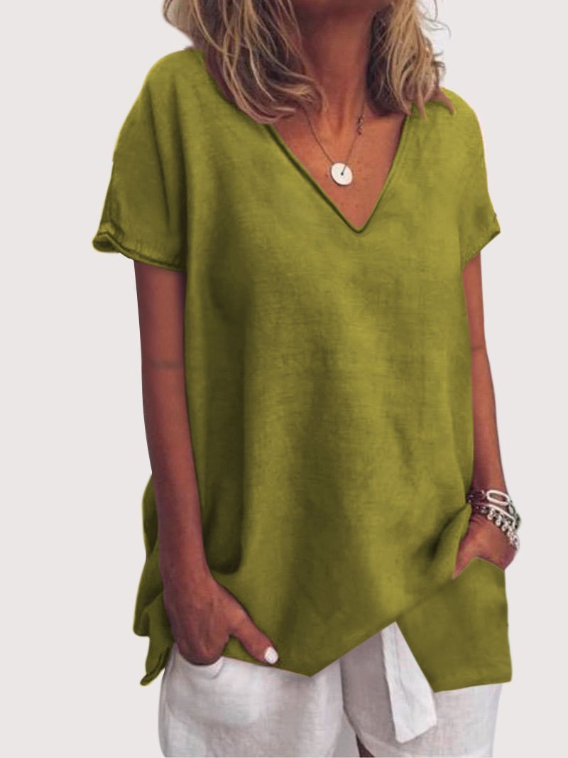 Plus Size Short Sleeve Casual V Neck Blouse