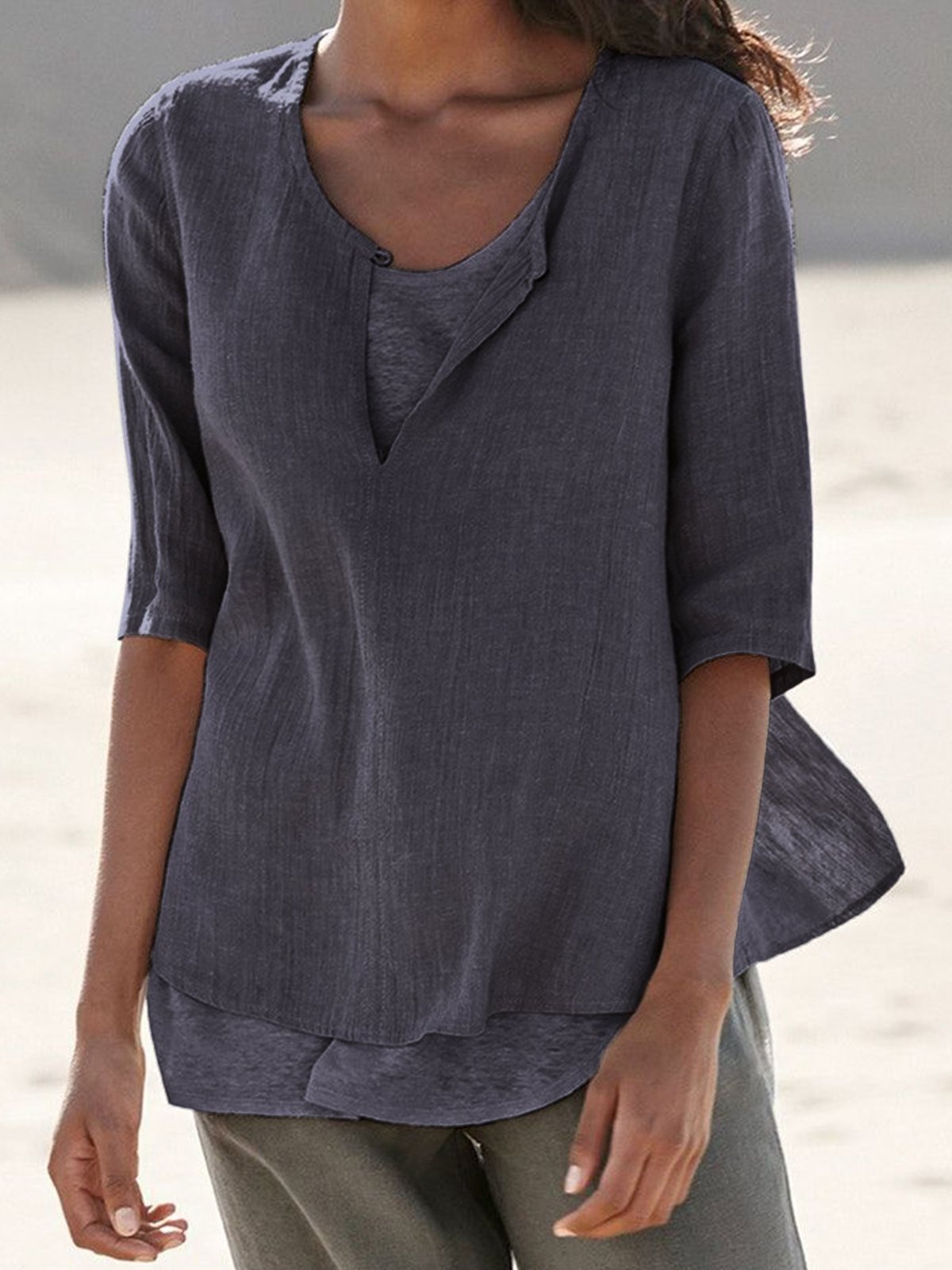 Casual Half Sleeve Solid Shirts & Tops