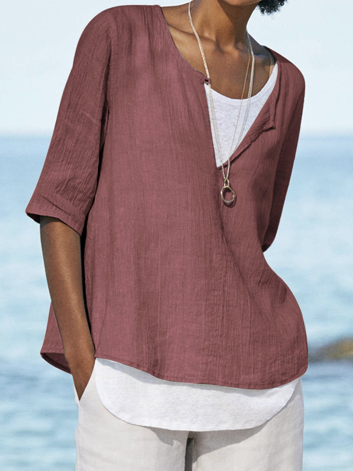 Casual Half Sleeve Solid Shirts & Tops