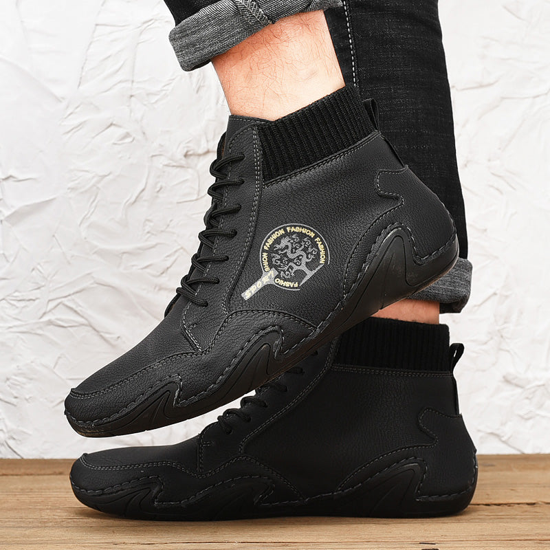 Men Handmade Leather Comfy Soft Sock Ankle Boots