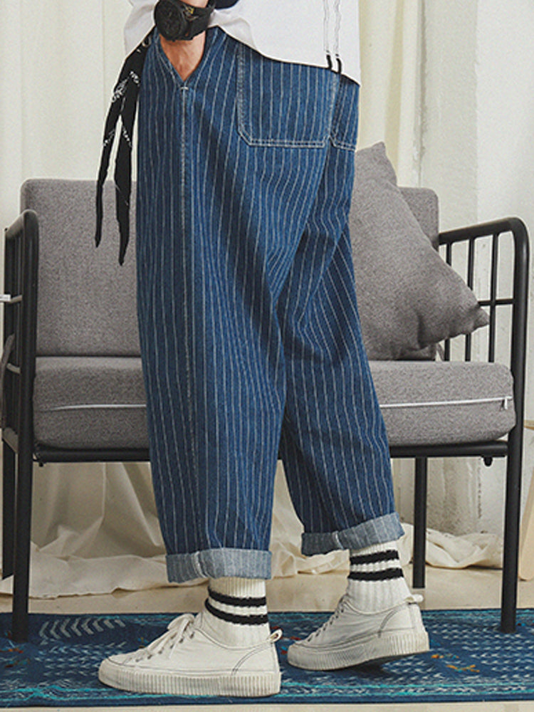 Japanese Retro Loose Straight Striped Pants
