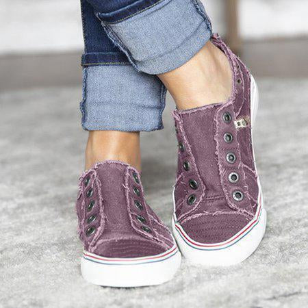 Women's Zipper Everyday Canvas Slip-On Sporty Sneakers