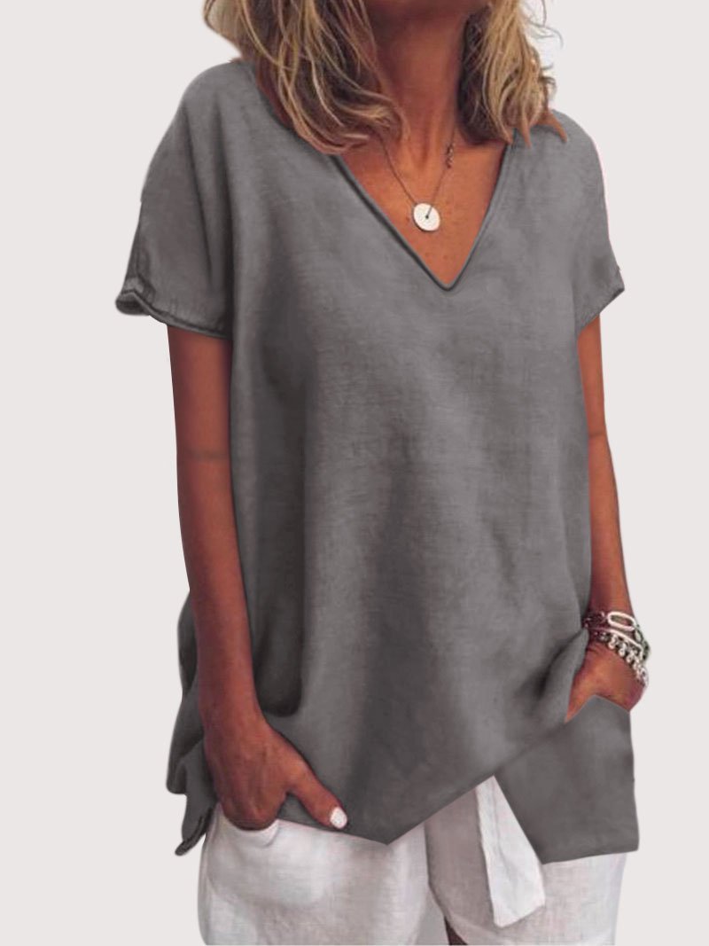 Plus Size Short Sleeve Casual V Neck Blouse