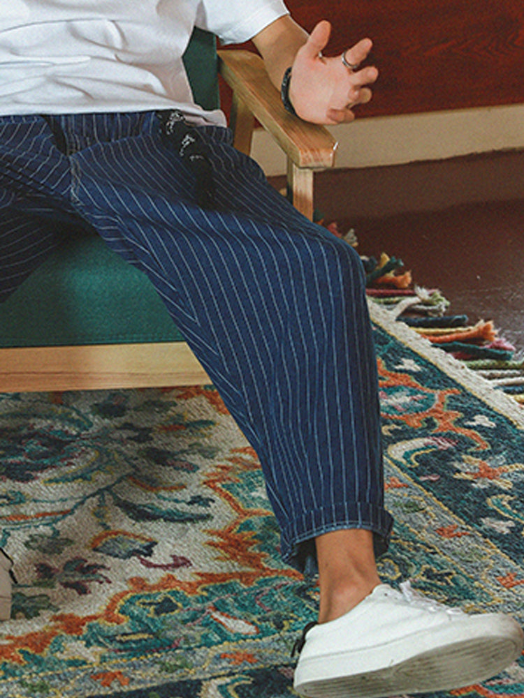 Japanese Retro Loose Straight Striped Pants