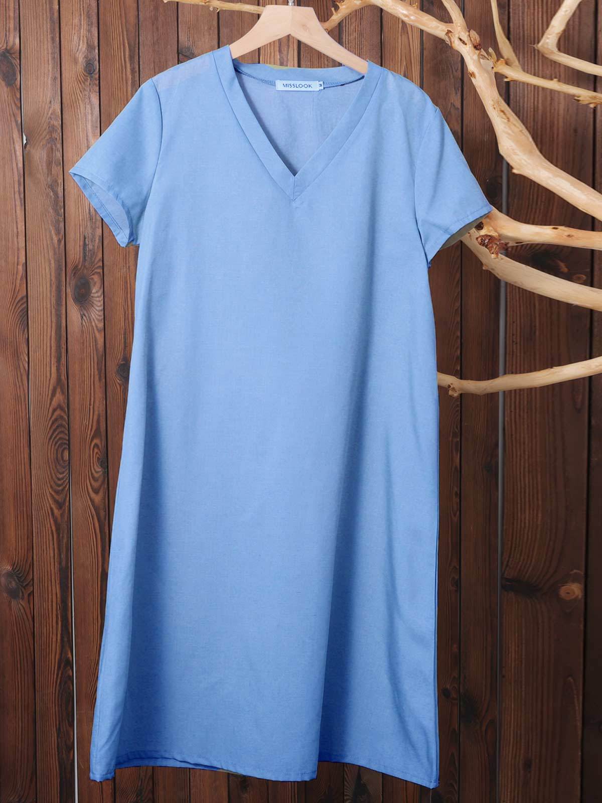 Casual Solid V-Neck Plus Size Dress