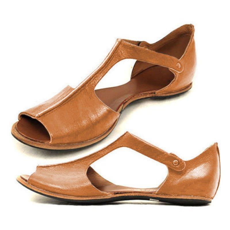 Vintage Black Flat Peep Toe Slip-on Sandals Plus Sizes