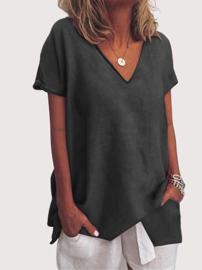 Plus Size Short Sleeve Casual V Neck Blouse