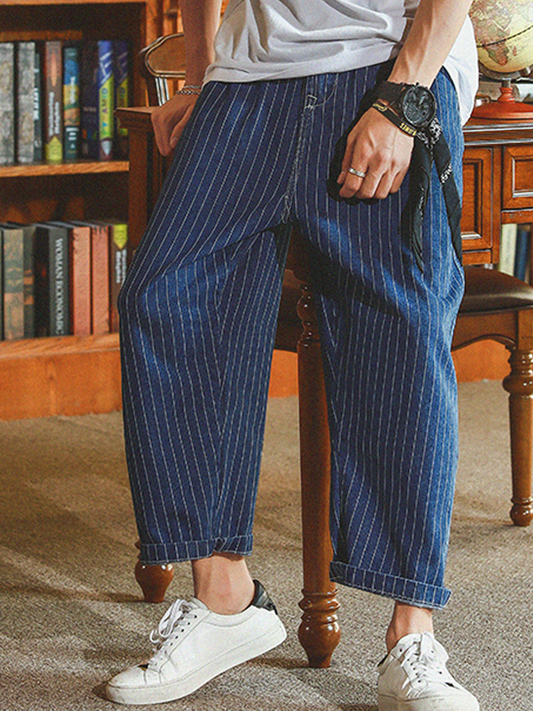 Japanese Retro Loose Straight Striped Pants