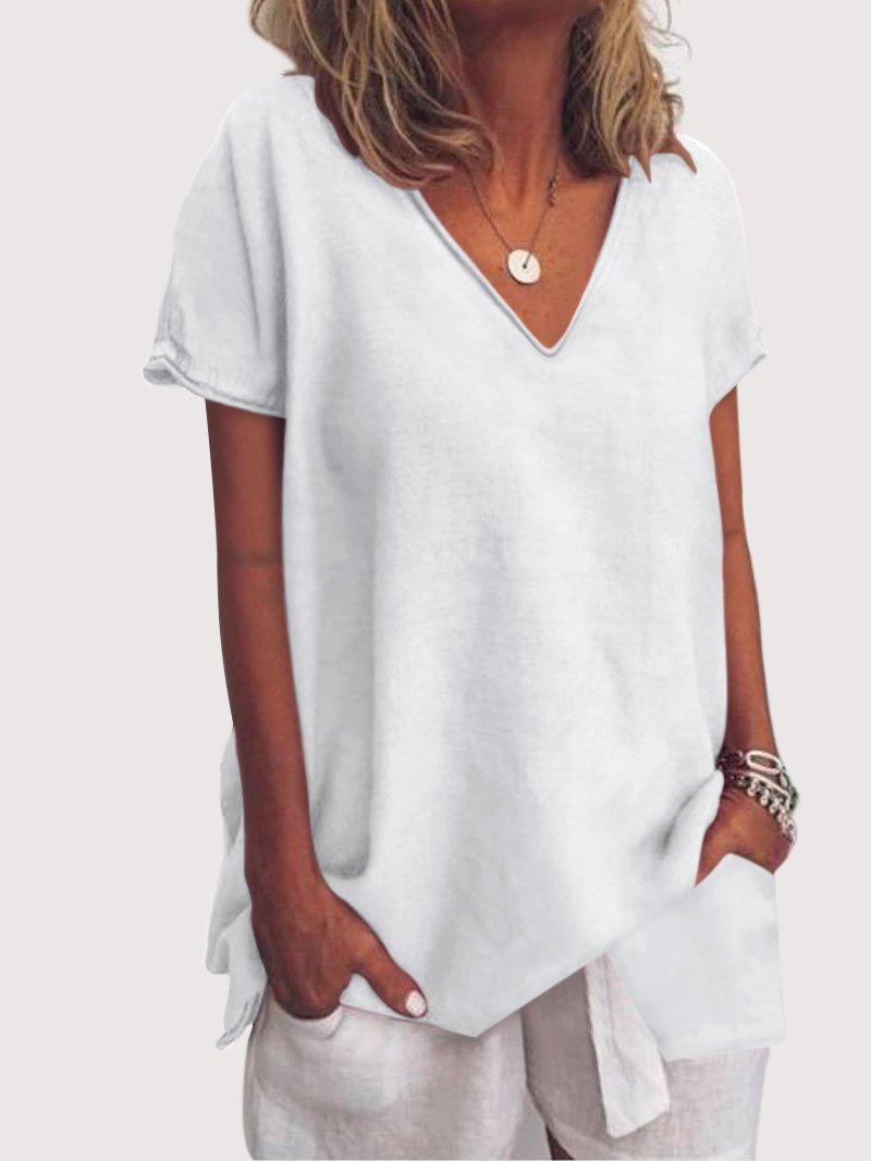 Plus Size Short Sleeve Casual V Neck Blouse