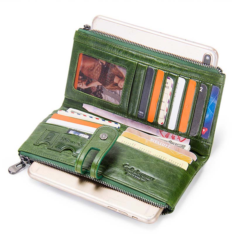 Real cowhide long women's wallet