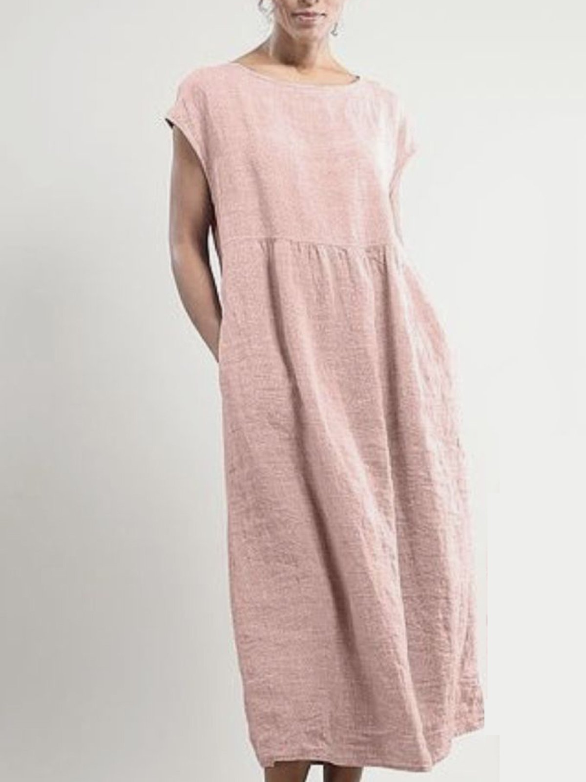 Crew Neck Women Dresses Shift Daily Cotton Pockets Dresses
