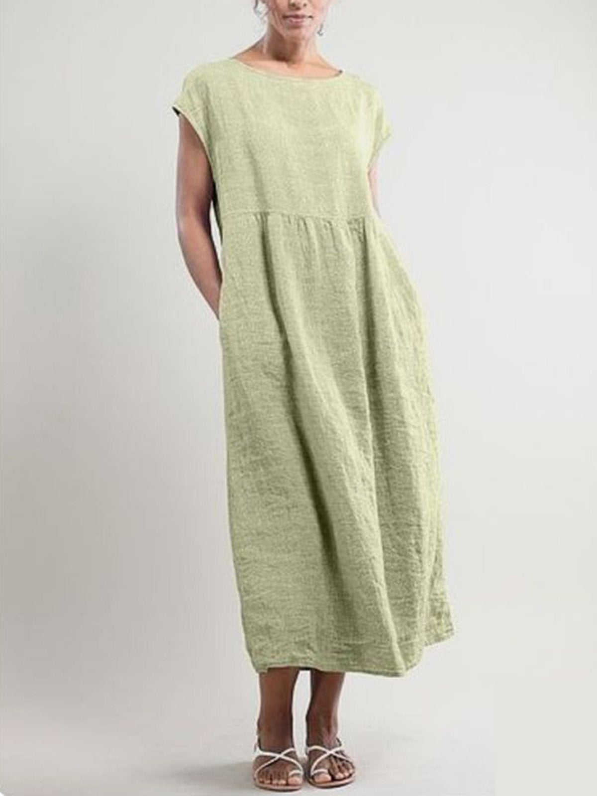 Crew Neck Women Dresses Shift Daily Cotton Pockets Dresses